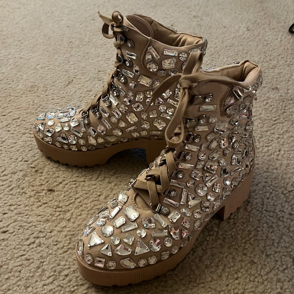 Azalea Wang crystal combat boots